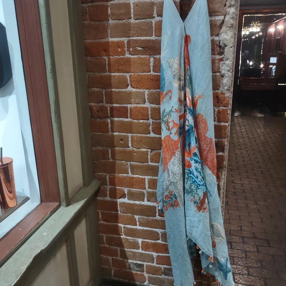 Aratta Cami Dress With Tassel Trim In Ocean View Print - Picture 1 of 11